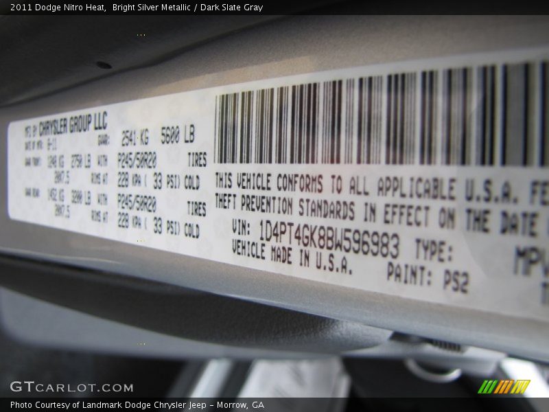 Bright Silver Metallic / Dark Slate Gray 2011 Dodge Nitro Heat