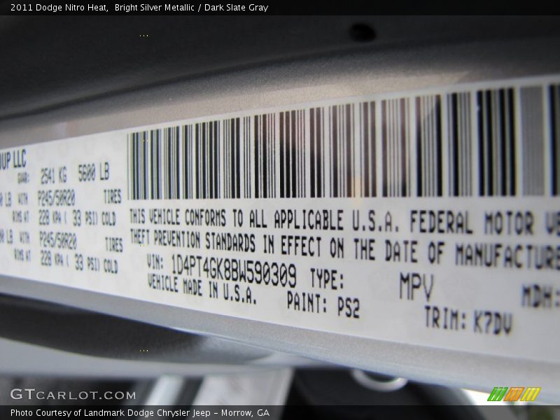 Bright Silver Metallic / Dark Slate Gray 2011 Dodge Nitro Heat