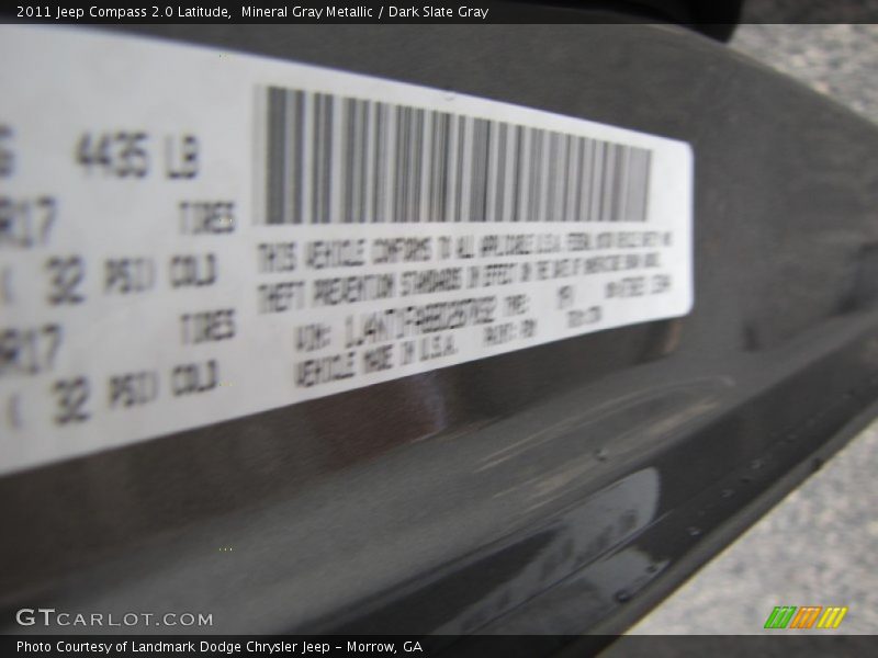 Mineral Gray Metallic / Dark Slate Gray 2011 Jeep Compass 2.0 Latitude