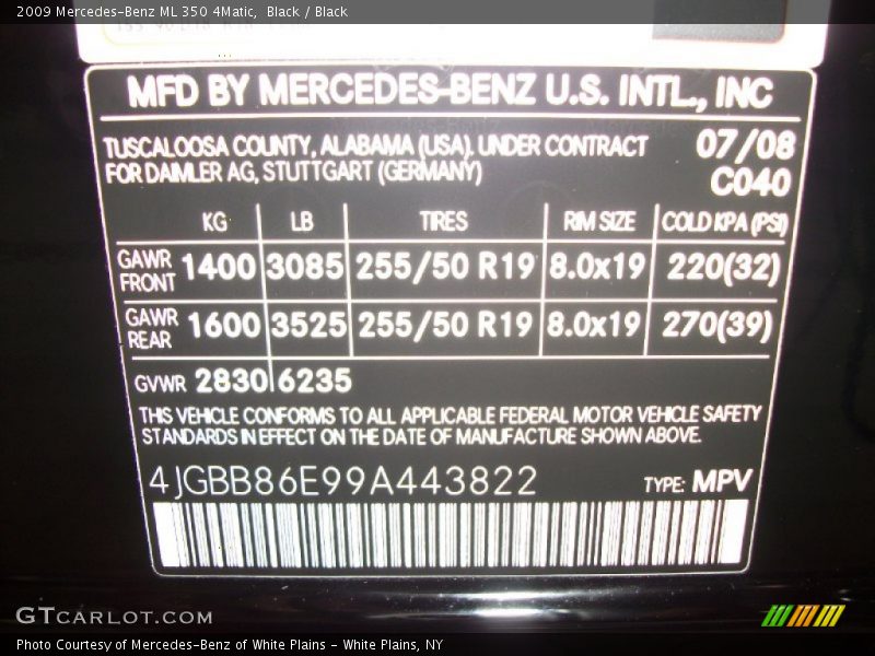 Black / Black 2009 Mercedes-Benz ML 350 4Matic