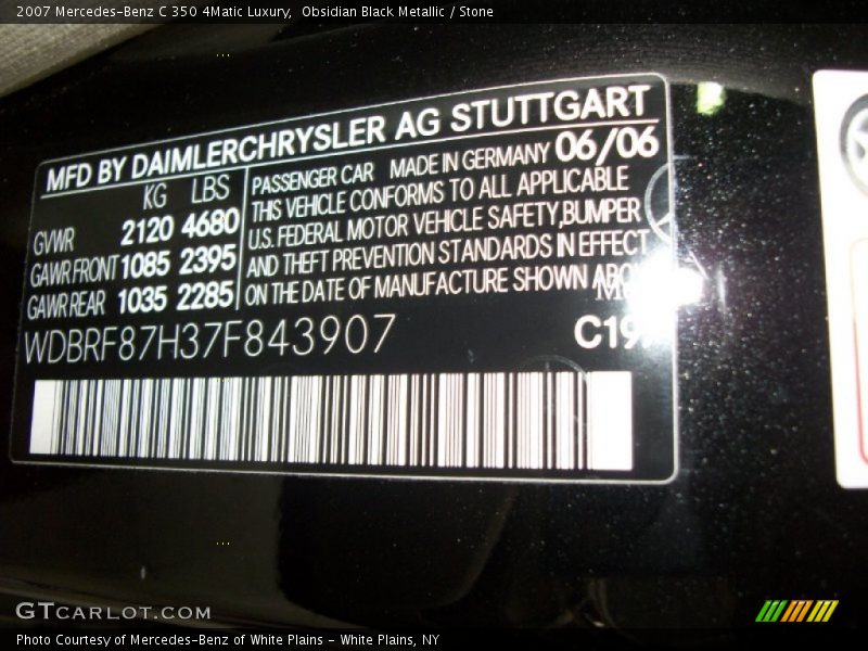 Obsidian Black Metallic / Stone 2007 Mercedes-Benz C 350 4Matic Luxury