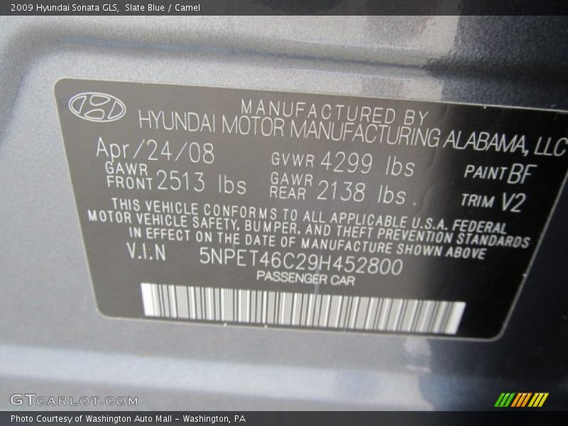 Slate Blue / Camel 2009 Hyundai Sonata GLS
