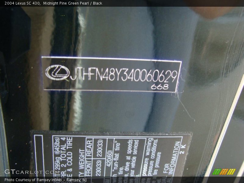 Midnight Pine Green Pearl / Black 2004 Lexus SC 430
