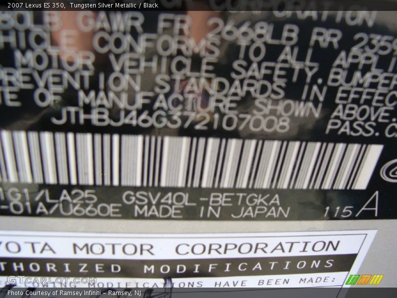 Tungsten Silver Metallic / Black 2007 Lexus ES 350