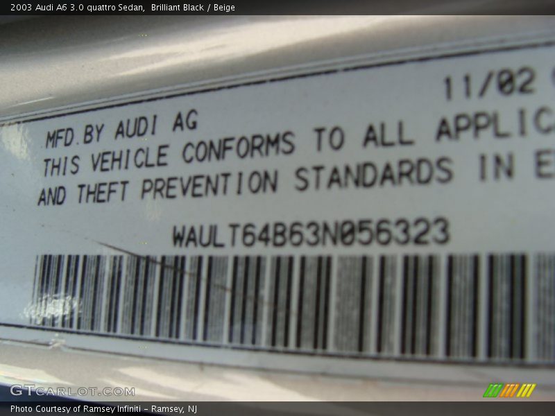Brilliant Black / Beige 2003 Audi A6 3.0 quattro Sedan