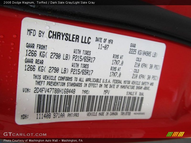 TorRed / Dark Slate Gray/Light Slate Gray 2008 Dodge Magnum