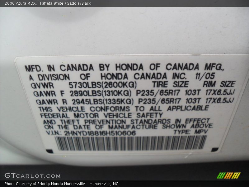 Taffeta White / Saddle/Black 2006 Acura MDX