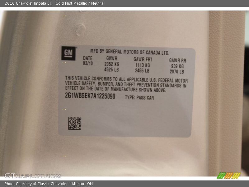 Gold Mist Metallic / Neutral 2010 Chevrolet Impala LT