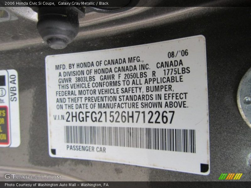 Galaxy Gray Metallic / Black 2006 Honda Civic Si Coupe