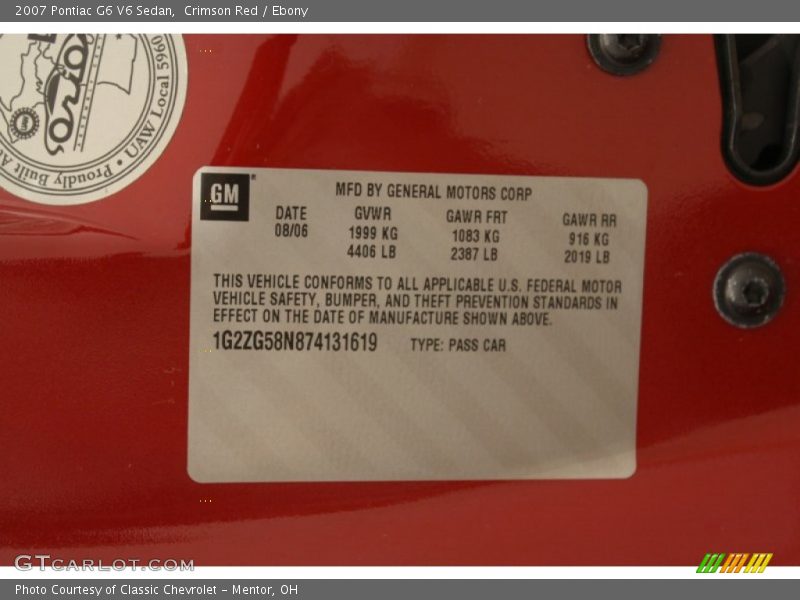 Crimson Red / Ebony 2007 Pontiac G6 V6 Sedan