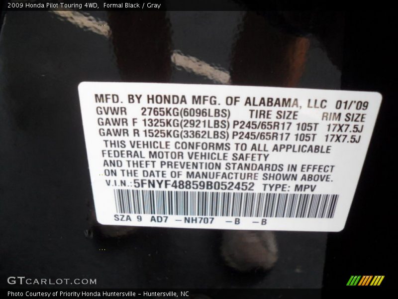 Formal Black / Gray 2009 Honda Pilot Touring 4WD