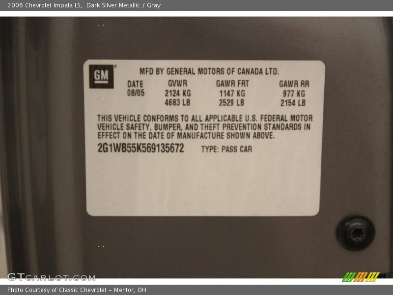 Dark Silver Metallic / Gray 2006 Chevrolet Impala LS