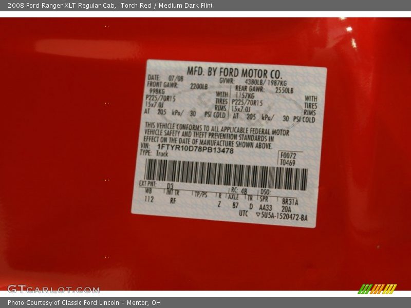 Torch Red / Medium Dark Flint 2008 Ford Ranger XLT Regular Cab