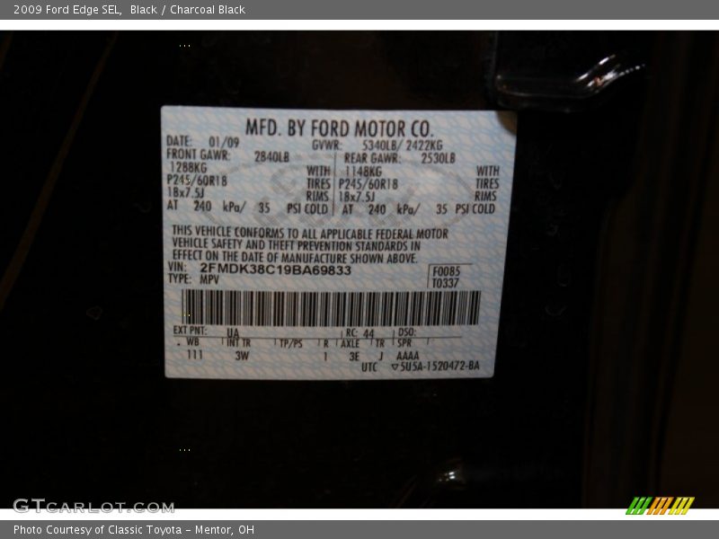 Black / Charcoal Black 2009 Ford Edge SEL