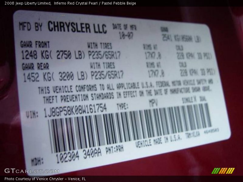 Inferno Red Crystal Pearl / Pastel Pebble Beige 2008 Jeep Liberty Limited