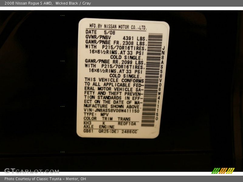 Wicked Black / Gray 2008 Nissan Rogue S AWD