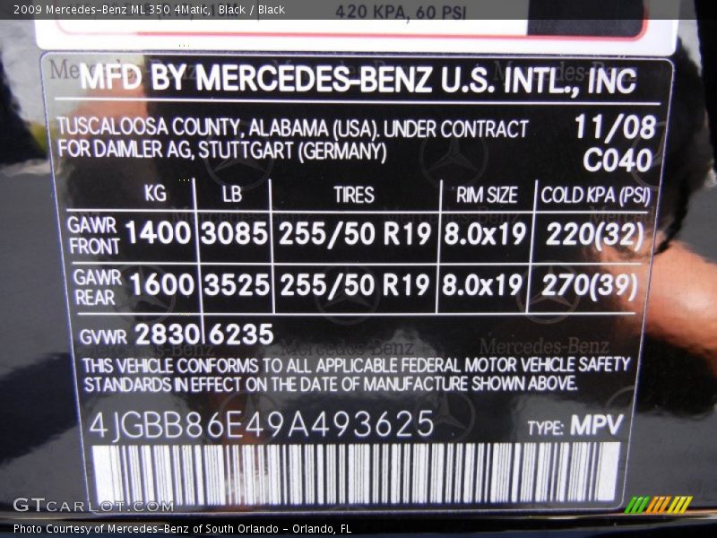 Black / Black 2009 Mercedes-Benz ML 350 4Matic