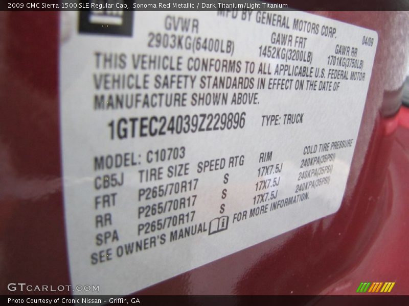 Sonoma Red Metallic / Dark Titanium/Light Titanium 2009 GMC Sierra 1500 SLE Regular Cab
