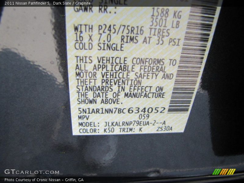 Dark Slate / Graphite 2011 Nissan Pathfinder S
