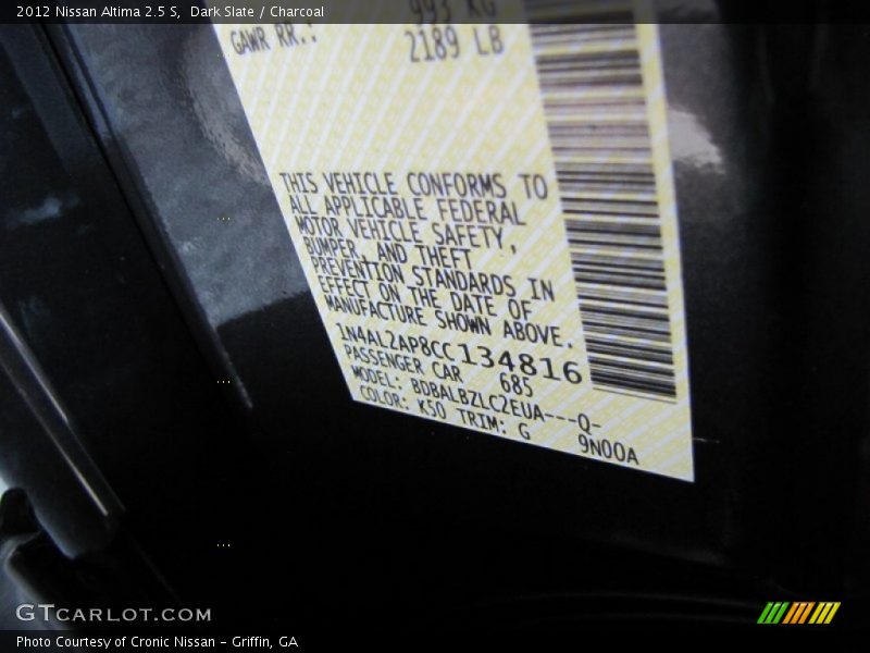 Dark Slate / Charcoal 2012 Nissan Altima 2.5 S
