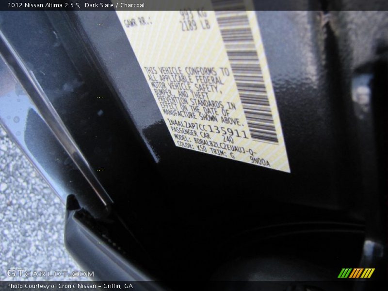 2012 Altima 2.5 S Dark Slate Color Code K50