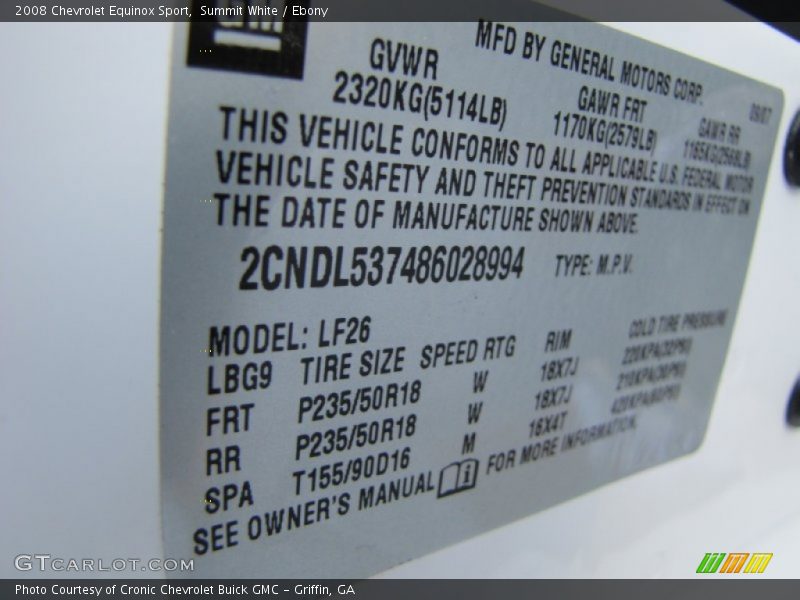 Summit White / Ebony 2008 Chevrolet Equinox Sport