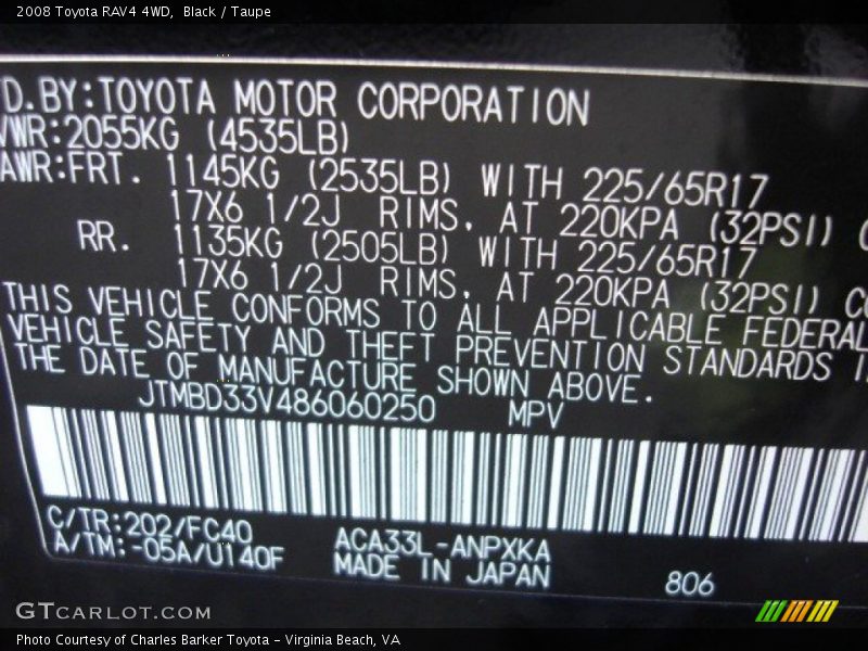 Black / Taupe 2008 Toyota RAV4 4WD