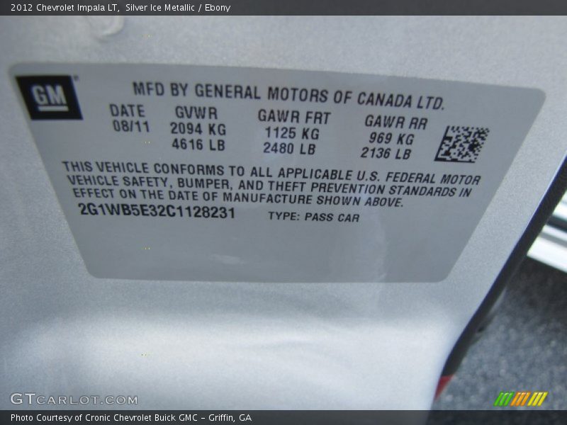 Silver Ice Metallic / Ebony 2012 Chevrolet Impala LT