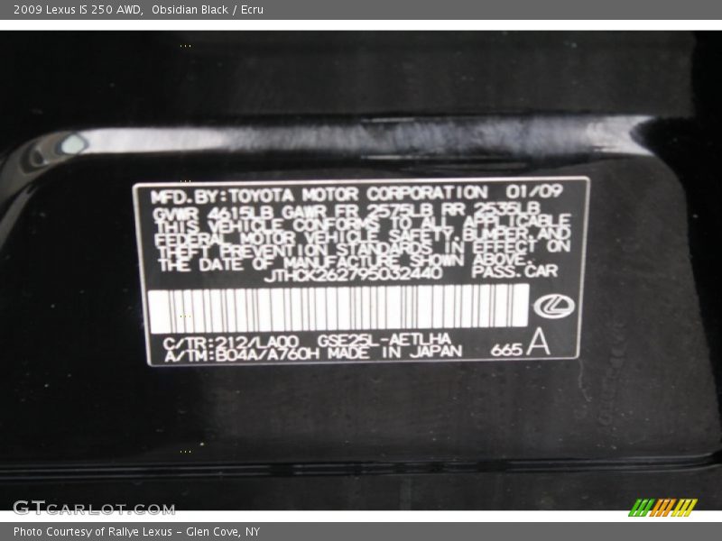 Obsidian Black / Ecru 2009 Lexus IS 250 AWD