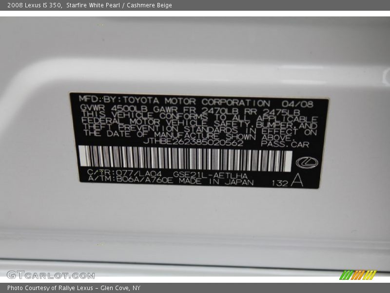 Starfire White Pearl / Cashmere Beige 2008 Lexus IS 350