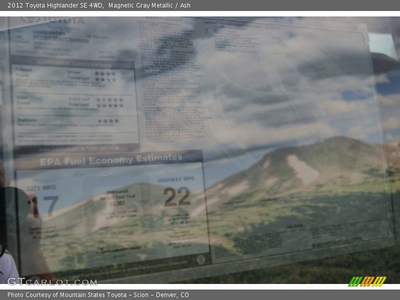 Magnetic Gray Metallic / Ash 2012 Toyota Highlander SE 4WD