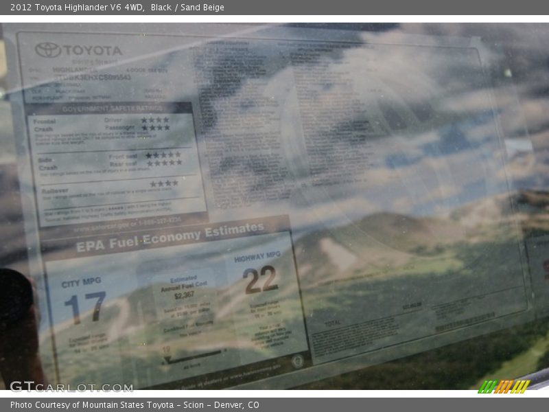 Black / Sand Beige 2012 Toyota Highlander V6 4WD