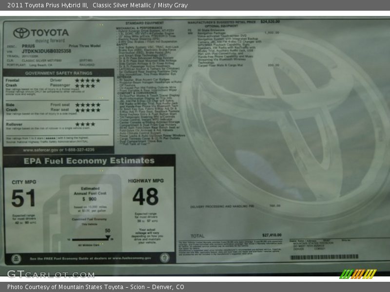 Classic Silver Metallic / Misty Gray 2011 Toyota Prius Hybrid III
