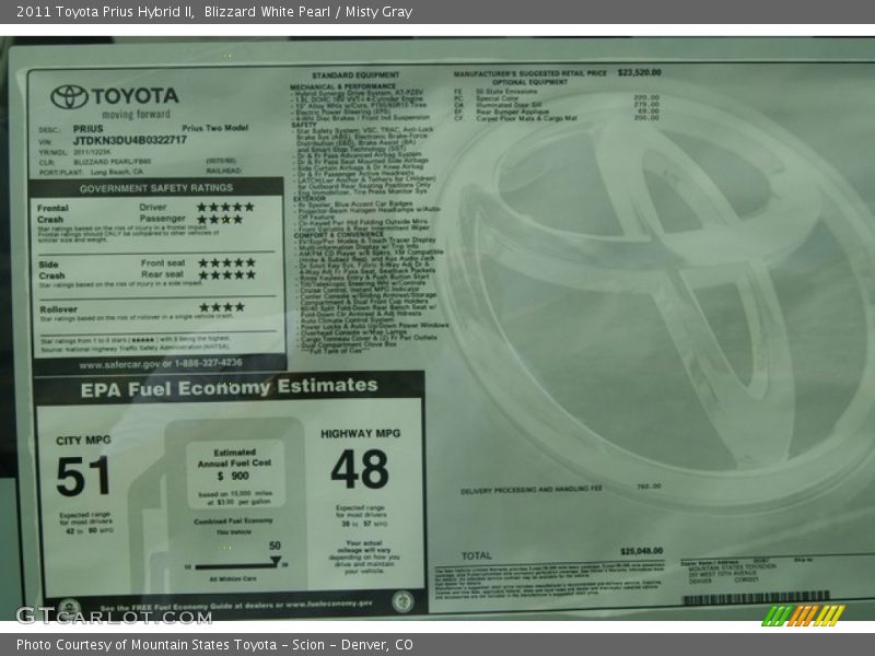 Blizzard White Pearl / Misty Gray 2011 Toyota Prius Hybrid II