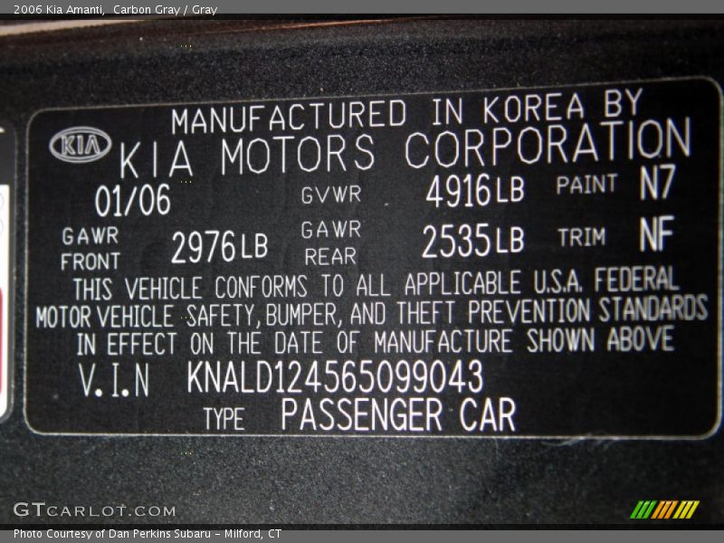 Carbon Gray / Gray 2006 Kia Amanti