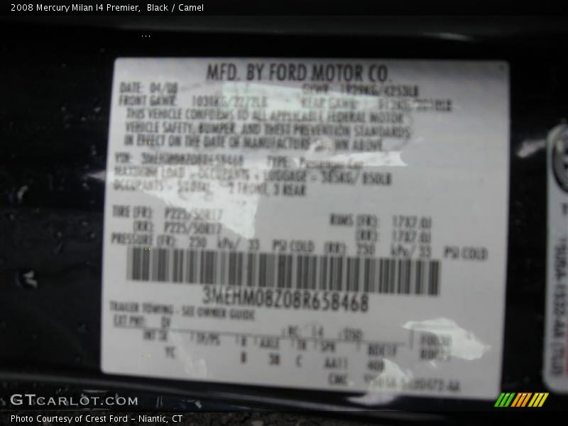 Black / Camel 2008 Mercury Milan I4 Premier