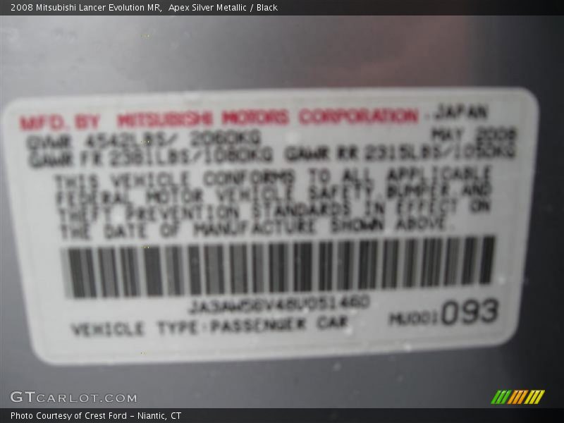 Apex Silver Metallic / Black 2008 Mitsubishi Lancer Evolution MR