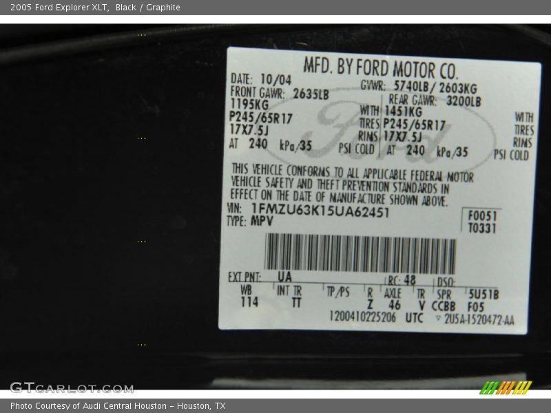 Black / Graphite 2005 Ford Explorer XLT