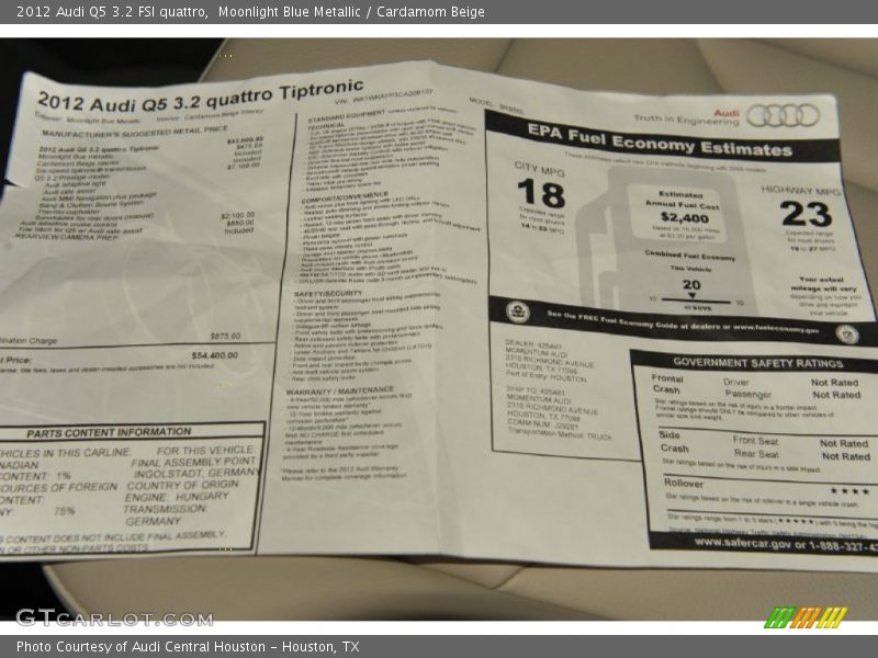 Moonlight Blue Metallic / Cardamom Beige 2012 Audi Q5 3.2 FSI quattro