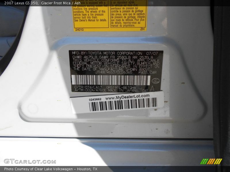 2007 GS 350 Glacier Frost Mica Color Code 074