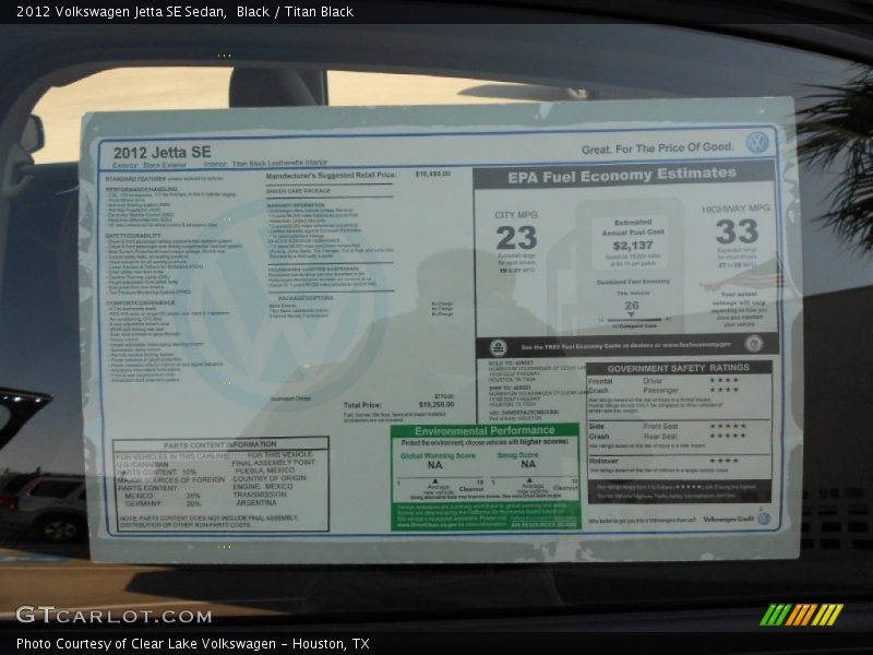 Black / Titan Black 2012 Volkswagen Jetta SE Sedan