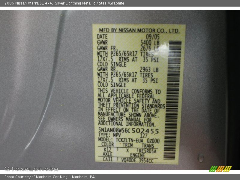 Silver Lightning Metallic / Steel/Graphite 2006 Nissan Xterra SE 4x4