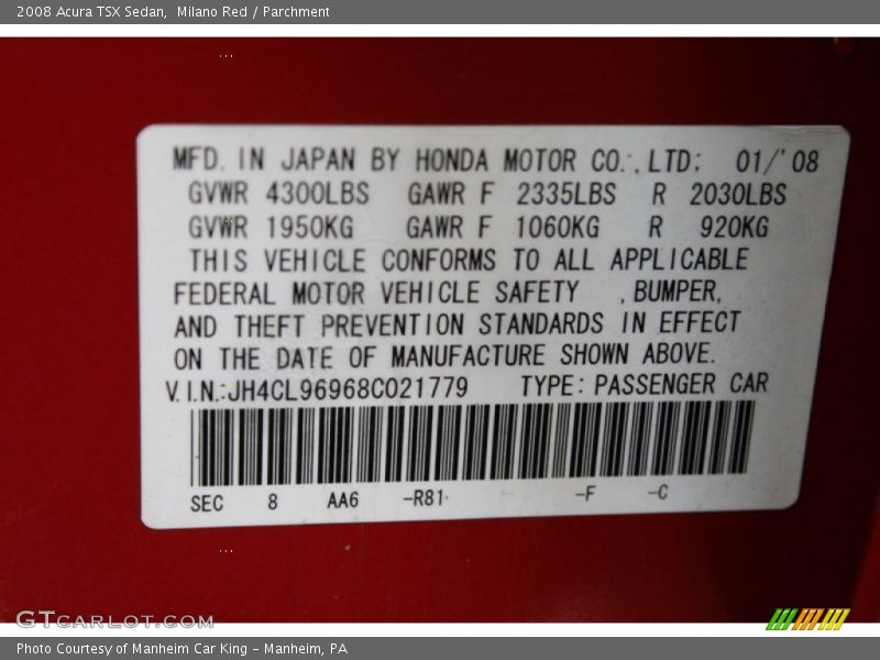 Milano Red / Parchment 2008 Acura TSX Sedan