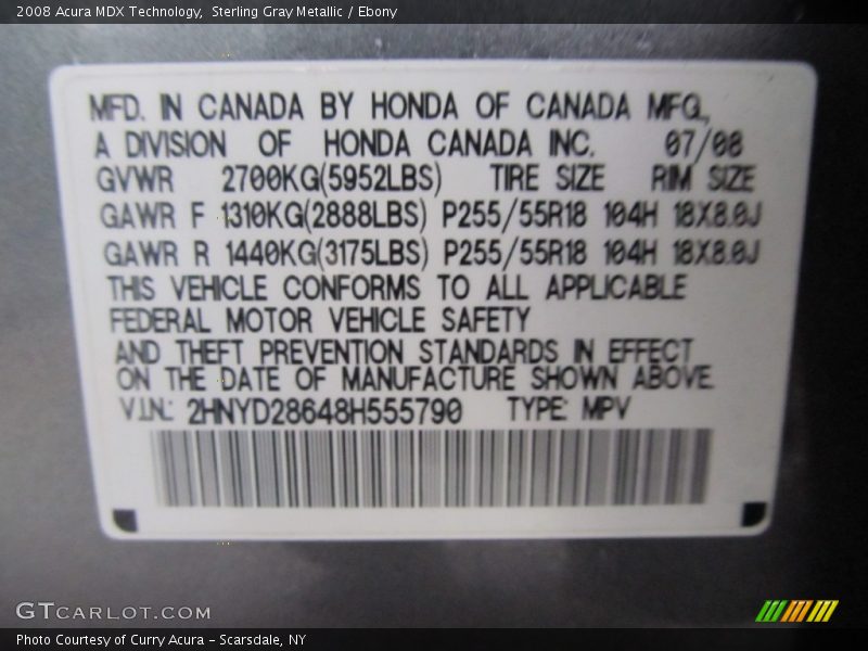 Sterling Gray Metallic / Ebony 2008 Acura MDX Technology