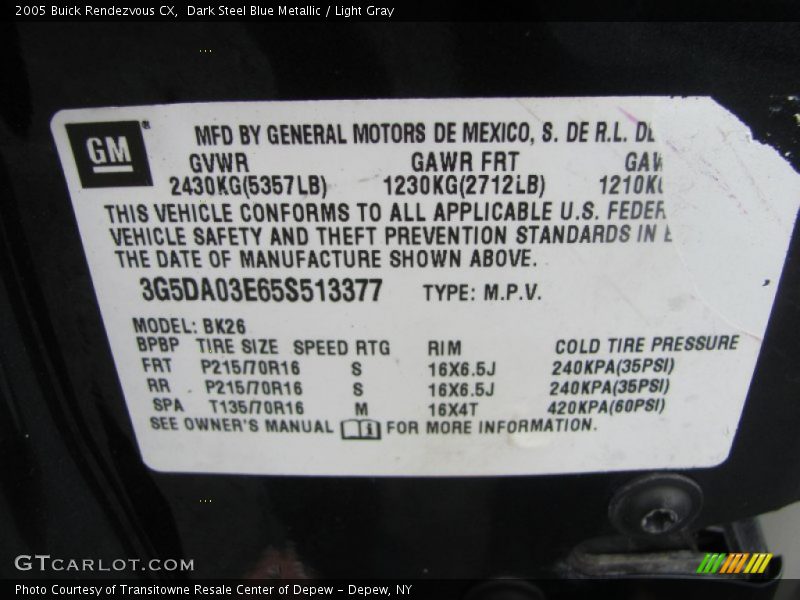 Dark Steel Blue Metallic / Light Gray 2005 Buick Rendezvous CX