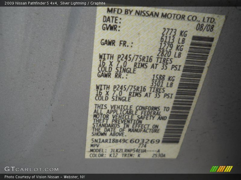 Silver Lightning / Graphite 2009 Nissan Pathfinder S 4x4