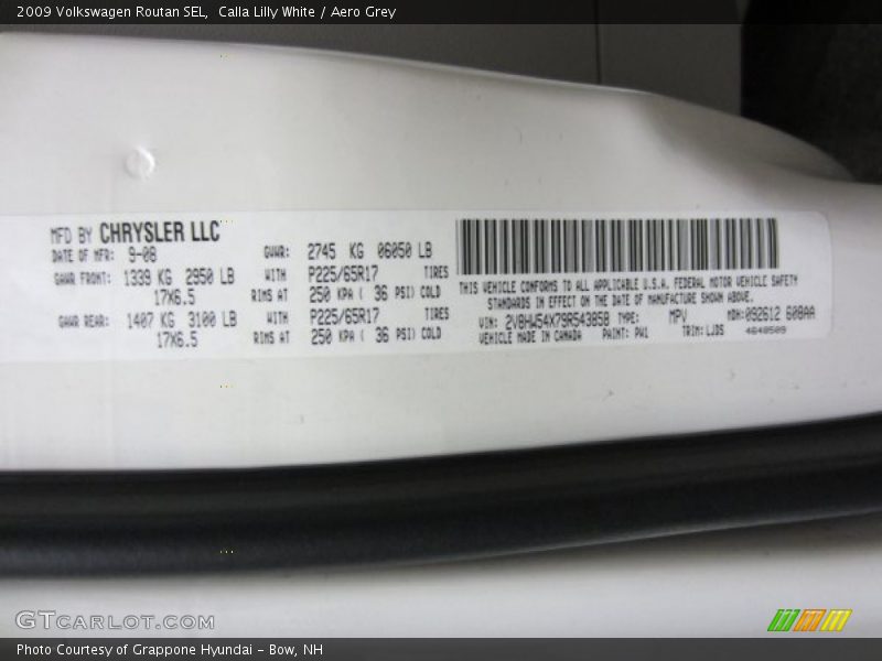 Calla Lilly White / Aero Grey 2009 Volkswagen Routan SEL