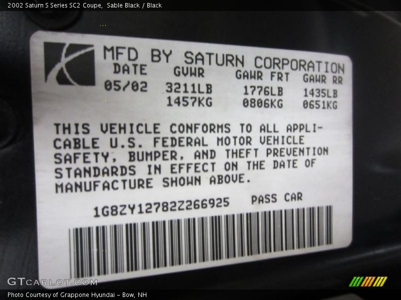Sable Black / Black 2002 Saturn S Series SC2 Coupe