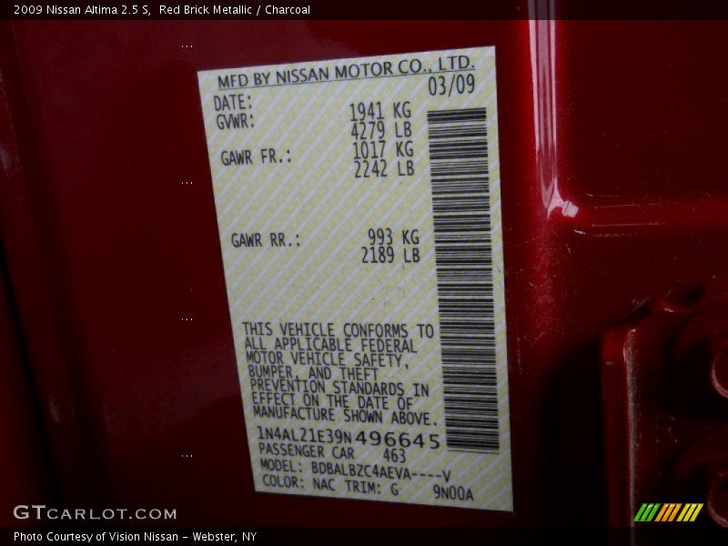 Red Brick Metallic / Charcoal 2009 Nissan Altima 2.5 S