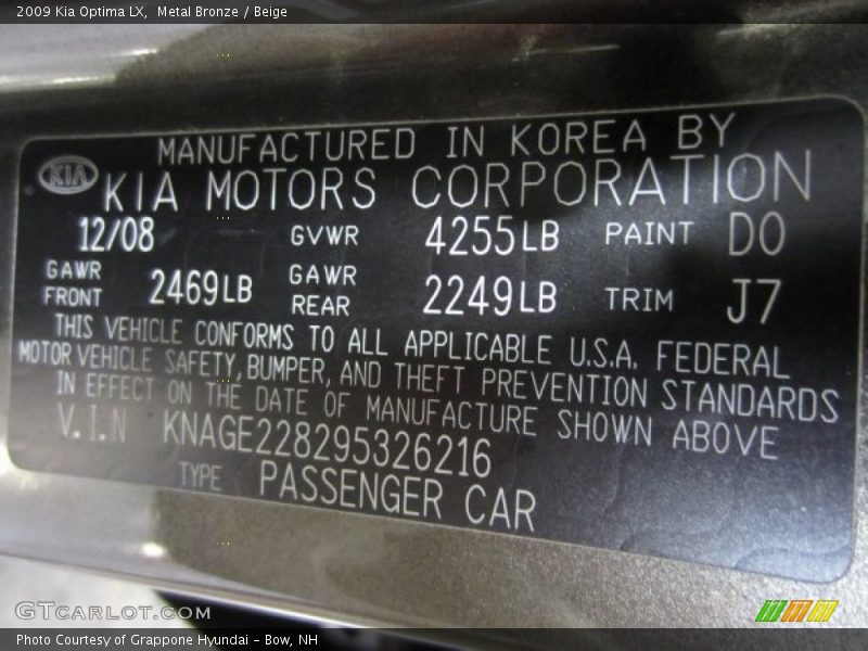 Metal Bronze / Beige 2009 Kia Optima LX